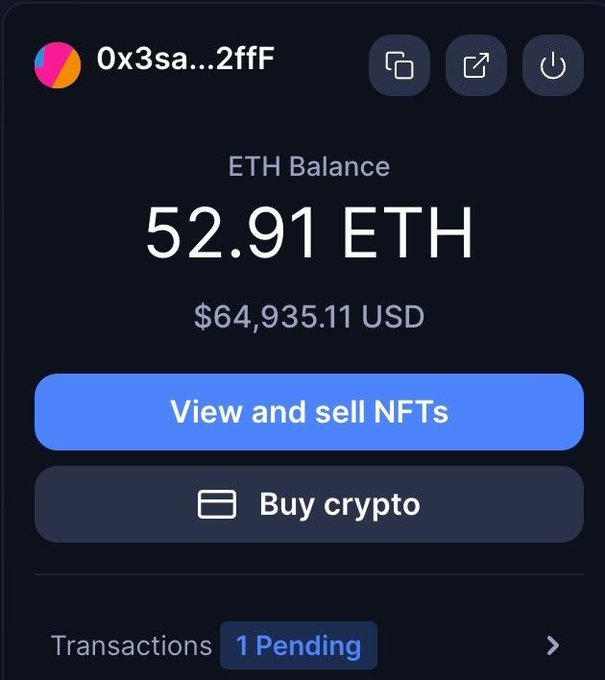 The image shows a screen with a message promoting the sale of eth-balance, with details about the offer. The text indicates that this is a NFT transaction, and there are two pending transactions for users who have followed the related post on social media.