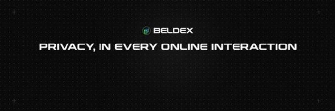 A dark digital advertisement banner for 'BELDEX' with the tagline 'PRIVACY, IN EVERY ONLINE INTERACTION' displayed in white text.