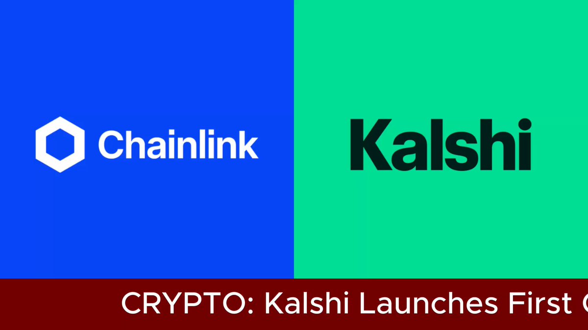 The image features two logos side-by-side with text that reads "Crypto.: Kal Shi Launches First CFTC-Regulated LINK Perpetual Contracts @Kalshi officially debuts @Chainlink" written below them. The text is in white and stands out against the blue background of the logos, making it easy to read and understand.