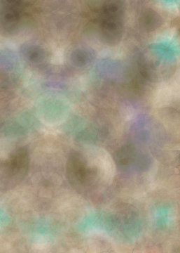 An abstract, blurry image featuring overlapping circular shapes in muted earth tones, greens, and purples.