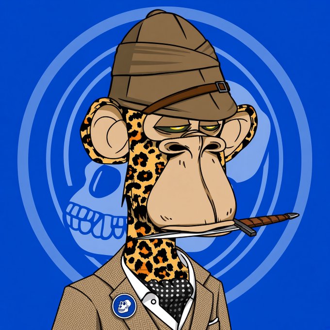 A digital illustration of a cartoon chimpanzee/ape character wearing a brown Sherlock Holmes-style hat, a brown tweed suit, and a polka dot tie, with a pipe in its mouth and a Bored Ape Yacht Club badge.