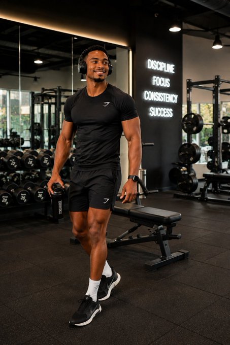 A man wearing headphones and athletic wear stands in a gym next to a wall displaying the words "DISCIPLINE FOCUS CONSISTENCY SUCCESS," visually reinforcing the post's theme of consistent follow-through by the $EPIK team on a weekend morning.