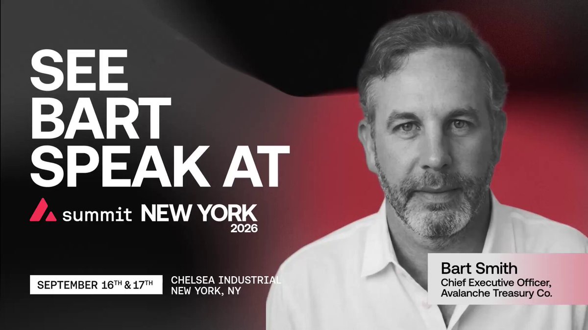 The image features a man with a beard wearing a white shirt, standing against a black background. The text "See Bart speak at Summit New York 2016" is displayed above him, indicating that he will be speaking at an event. The caption below his photo reads "L’exposition à la crypto, c’est une chose. Construire une structure pour que du capital régulé puisse la détenir, la gérer et y participer, c’en est une autre." This suggests that the man's speech will be about cryptocurrency and its impact on society.