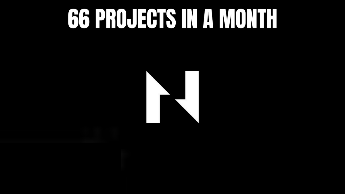 A stark black graphic featuring bold white text reading "66 PROJECTS IN A MONTH" at the top, centered above a stylized white "N" logo composed of angular geometric shapes against the black background. The minimalist design visually reinforces the post's message about CKB's 66 Fiber Network builds in a month, highlighting a milestone for the Nervos CKB payments layer ecosystem.