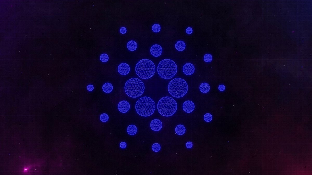 The image features a large blue circle with smaller circles inside of it, creating an abstract pattern that resembles a starry night sky or a galaxy. The background is dark purple, which contrasts with the bright blue color of the circles. The caption "Explore the apps, tools, products and communities shaping the future of technology on Cardano" suggests that this image could be related to a discussion about the latest developments in technology or a post about exploring new technologies like those found on Cardano.