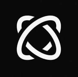 A minimalist logo featuring interlocking circular shapes in light gray on a black background.