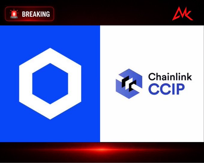 A news-style graphic with a 'BREAKING' alert shows the Chainlink logo on the left and the 'Chainlink CCIP' logo on the right.