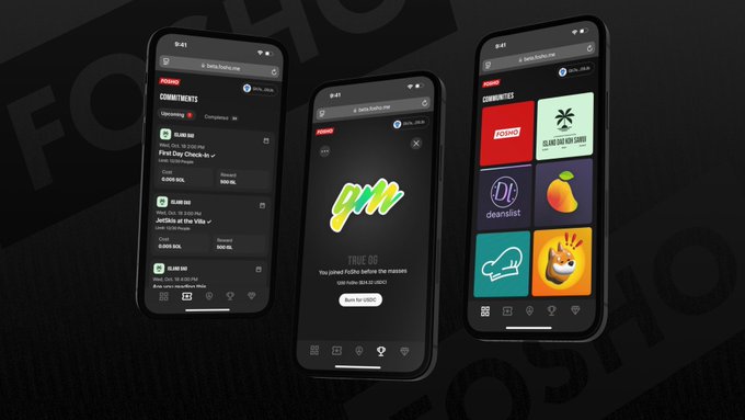Three smartphone mockups displaying the Folds app interface showing commitments, a completed 'TRUE DO' streak, and sponsor logos.