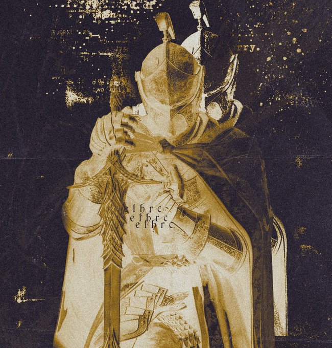 A knight in tarnished golden armor clutches a sword against a dark, speckled background, reflecting the opulence evoked by the post's "gold" theme. Faint inscriptions reading fragments of "effrc" appear across the breastplate, adding a mysterious, weathered quality to the gilded figure.