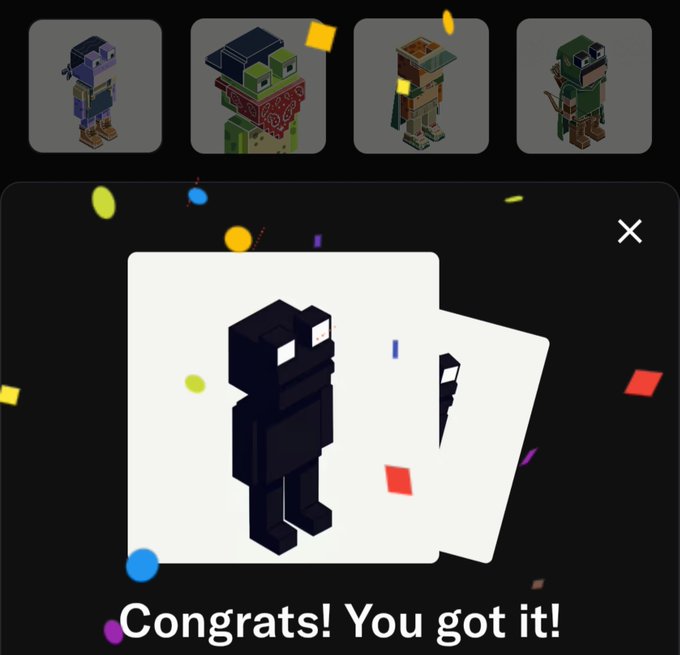 A Minecraft-style character guessing game interface showing 'Congrats! You got it!' with the correct answer revealed as a white exclamation point on cards.