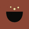 A minimalist dark red icon or logo featuring a black semicircular bowl shape beneath three white dots.