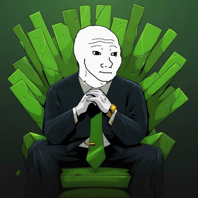 The image features a cartoon man wearing a suit, tie, and gold watch sitting on a green chair with his hands clasped together. There are several green blocks surrounding him, which could be interpreted as a representation of money or wealth. The caption "Have you thought about buying wojak today?" suggests that the man might be contemplating making a purchase related to Wojak, possibly a type of investment or financial product.

The image is likely meant to convey a message about investing in Wojak and the potential benefits it could bring. It may also serve as an advertisement for Wojak products or services, encouraging viewers to consider this financial option.