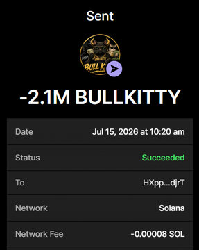 This image shows a successful transaction of -2.1M BULLKITTY on the Solana network, supporting the accompanying post's claim of buying BULLKITTY with SOL.