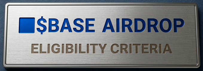 The image features a silver metal sign with blue text that reads "Base Airdrop Eligibility Criteria" against a gray background. The sign has a square shape, and there are three tiers of information provided below it. The first tier is labeled "Tier 1", followed by "Tier 2", and the final tier is labeled "Tier 3". The sign also includes a blue dollar sign symbol in the top left corner, which could potentially be related to an airdrop or some other form of payment associated with the base.