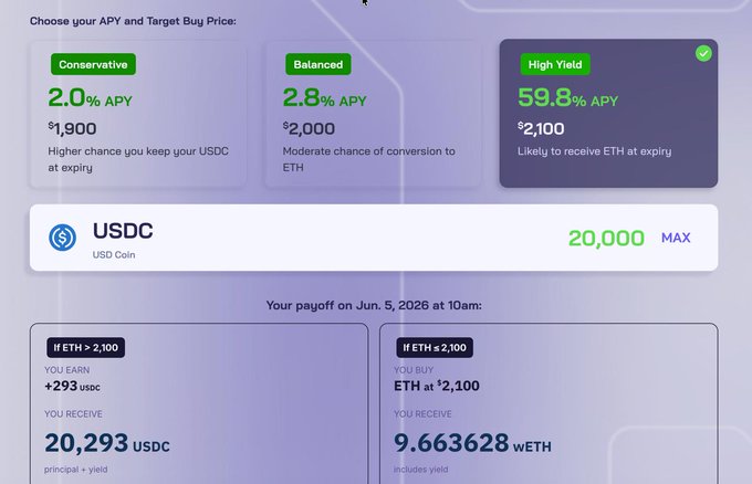 The image shows a computer screen displaying an advertisement for Bitcoin trading services from @ProdigyFi. The content emphasizes the potential high yield of $20,000 with a structured yield vault offering interest rates as high as 60% APY over nine days at expiry. Users can earn their initial investment quickly and securely by using the Bitcoin Cash cryptocurrency or Ether. The post encourages users to invest in Bitcoin Cash, which currently is priced at around $2,100 per token.