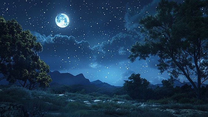 The image shows a nighttime scene with a full moon, stars, and mountains in the background. The sky appears dark blue, creating an atmosphere of tranquility and calmness. There are trees scattered throughout the scene, adding depth and dimension to the landscape. The caption at the bottom of the image encourages viewers to stay active during the remaining 3 days of the campaign by engaging with the post and sharing it on social media platforms.