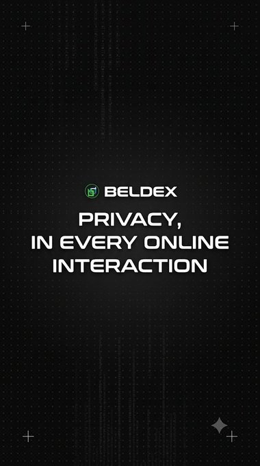 A dark graphic displays the Beldex logo with the tagline "PRIVACY, IN EVERY ONLINE INTERACTION" in white text.