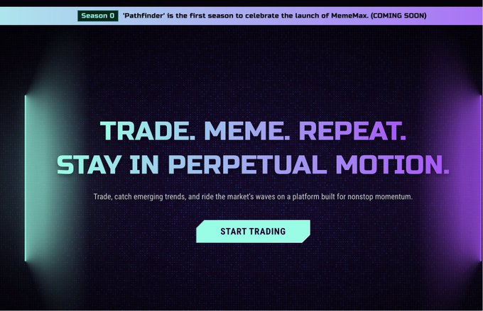 The image shows a screenshot of a webpage displaying information about a cryptocurrency called MemeMax, which has recently launched its IPO (initial public offering) with an expected release date. In the background of the screen, there are blue neon lights that provide a modern, digital feel to the overall presentation.