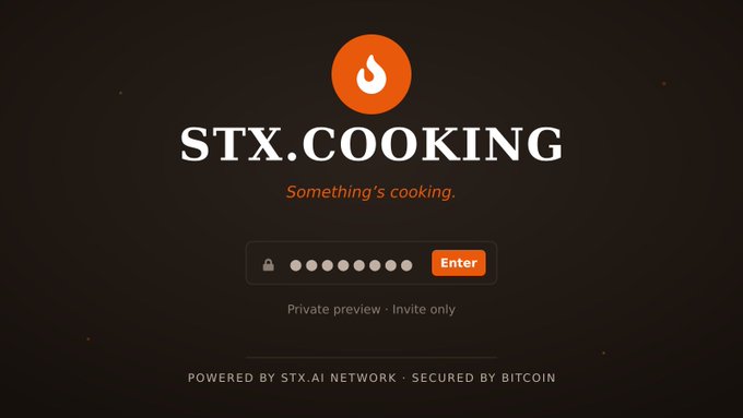 The image features a website called STX.Cooking that has an orange logo with a flame design at its center. The website appears to be about cooking, as indicated by the title "STX.Cooking" displayed above the logo. It also mentions private viewing and invites users to invite only their friends or family members for live dinners in their city. The website is described as having 25 Founding Chef spots available, which are best terms that will never be offered again.