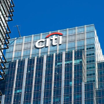 The Citibank building is shown with its "citi" logo prominently displayed against a blue sky. The image relates to the announcement as it showcases the Citigroup headquarters, the institution launching Custody+ and confirming Bitcoin custody services for later this year.