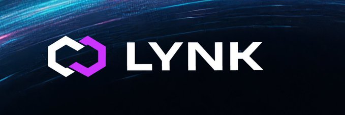 The LYNK logo featuring a purple and white hexagonal chain-link icon beside the word 'LYNK' on a dark blue digital background.