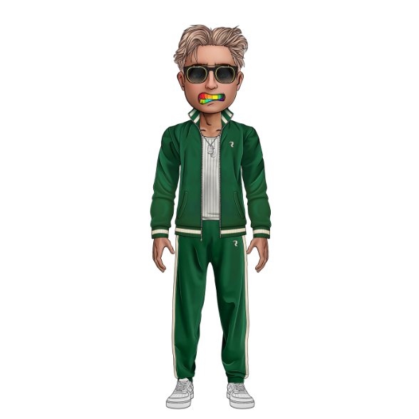 A stylized cartoon figure with blonde hair, sunglasses, and a green tracksuit holds a flag-patterned item in his mouth, matching the celebratory tone of an OthersideMeta announcement teasing new developments.