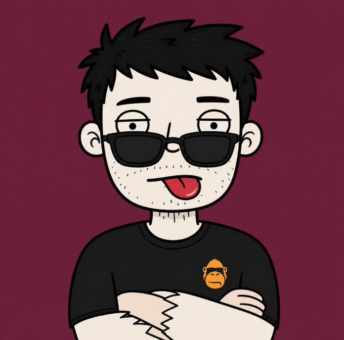 A cartoon-style avatar of a man wearing sunglasses and a black t-shirt featuring an orange monkey logo (likely the Bored Ape Yacht Club logo) sticking his tongue out playfully, representing an NFT-related giveaway post for @Weirdohoods.