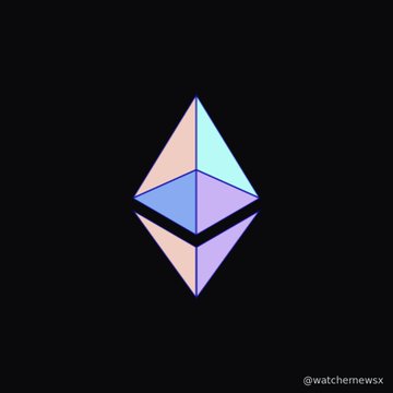 The Ethereum (ETH) logo displayed in pastel colors against a black background, with the watermark '@watchemewsx' in the bottom right corner.
