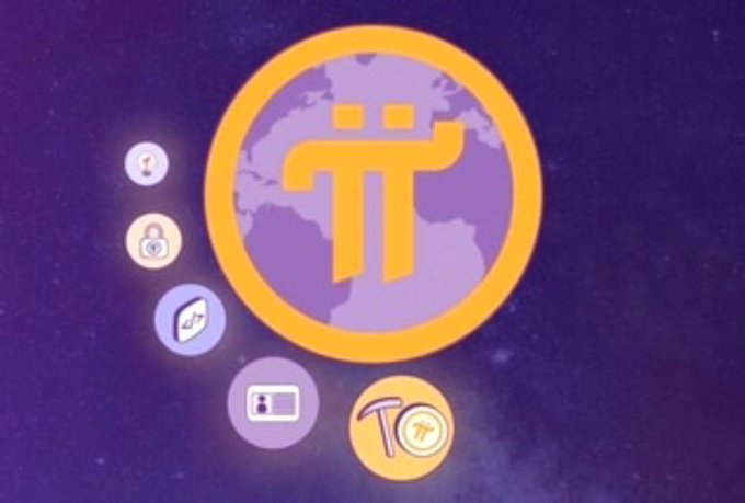 The image features the Pi Network logo, a stylized orange π symbol inside a purple globe, surrounded by smaller icons representing accessibility, security, and other platform features, set against a starry purple background. This visual complements the post by illustrating Pi Network's innovative approach—highlighting its smartphone-based mining model and user-friendly design that helped it amass over 60 million users before its blockchain fully launched.
