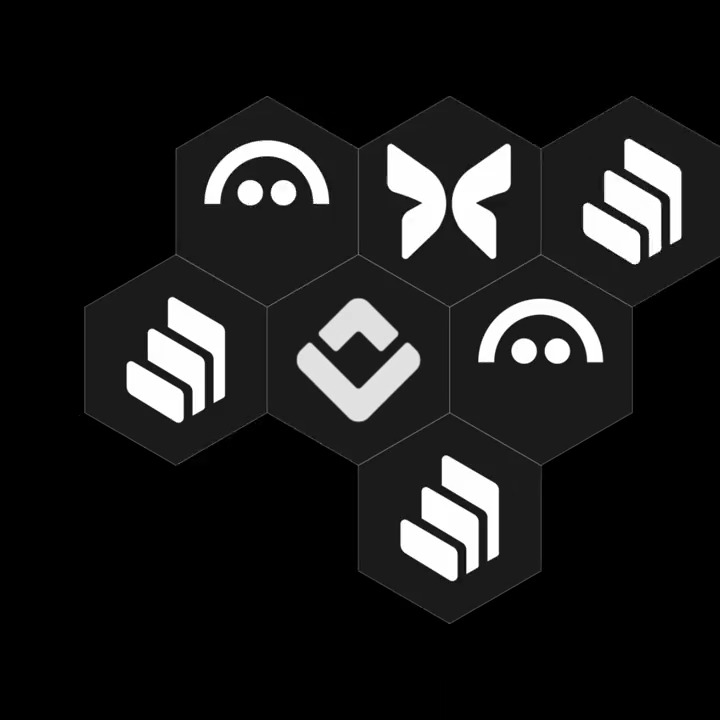 The image displays a hexagonal arrangement of white logos on dark hexagonal tiles, featuring the brand marks of Morpho, Aave, Compound, and Kiln Finance. This visual represents the integration partnerships highlighted in the post, illustrating the DeFi protocols that power Ledger's new Stablecoin Yield feature.