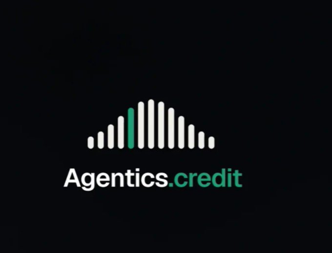 A logo on a black background featuring vertical white and green bars arranged like an audio equalizer, with the text 'Agentics.credit' below in white and green lettering.