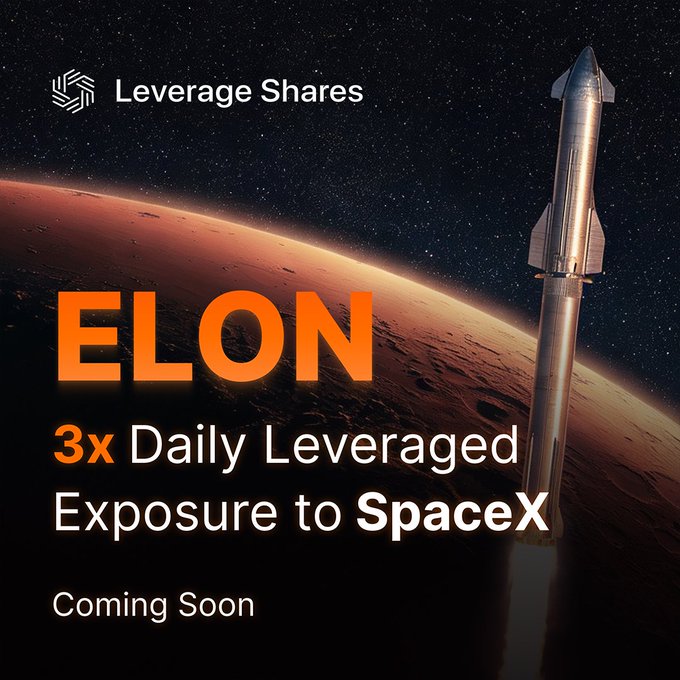 The image features a rocket launch with the text "ELON" written above it, which appears to be related to an upcoming IPO of a company called "LeverageShares". The rocket is flying through space, and there are stars visible in the background. The image also includes a caption that reads "To infinity and beyond. The most anticipated IPO of a generation." This suggests that the image is promoting an exciting new venture or event related to the LeverageShares IPO.