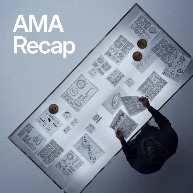 A person sits at an illuminated desk reviewing scattered documents and notes, with the text "AMA Recap" displayed in the upper left corner, visually representing the recent AMA session highlights referenced in the post about the upcoming 1win Token developments.