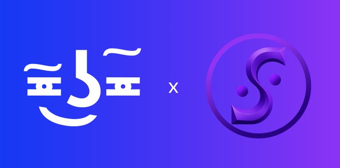 A graphic with a blue/purple gradient background showing white abstract logos on the left and right separated by an 'x' symbol.