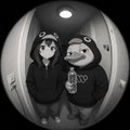 The image features two people standing next to each other, both wearing hooded sweatshirts with penguin designs. One person has a water bottle in their hand while the other person also has a water bottle. The background of the image shows a hallway or an indoor space with a door and a light fixture on the ceiling. There is no text present in the image, but it appears to be related to the post that says "Gn CT The day started the moment I got out of bed, and it will end when I finally return to it tomorrow, @quipnetwork and @wallchain".