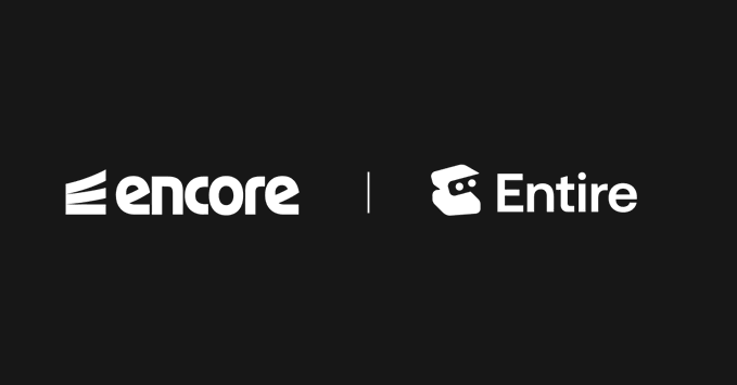 A black background displaying white logos for 'encore' and 'Entire' separated by a vertical line.