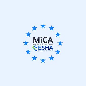 The image features a logo for the European Securities Markets Association (ESMA), which is an organization that oversees the regulation of financial markets within Europe. The logo consists of a circle with blue stars, and the association's name is written in black text below the circle. The image also contains some text about the crypto industry, including mentions of Bitcoin, Ethereum, and Ripple.