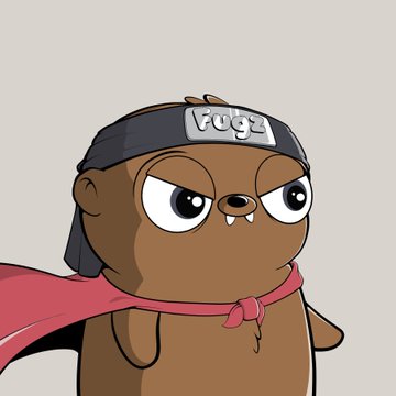 A 2D cartoon illustration of a brown, wide-eyed creature wearing a black headband labeled "Pugg" and a red cape against a plain beige background.