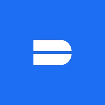 A blue square logo featuring a white stylized letter 'D' split horizontally in the center, representing the Dai stablecoin cryptocurrency.