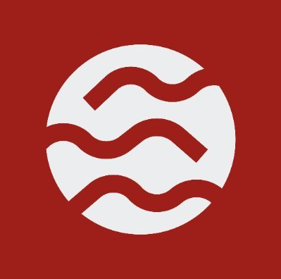 A red logo featuring a white circle with three wavy horizontal lines inside, representing a corporate or brand emblem.