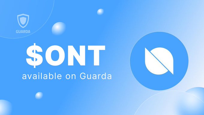 A promotional graphic on a blue background with the text '$ONT available on Guarda' and the Guarda shield logo in the top left corner.