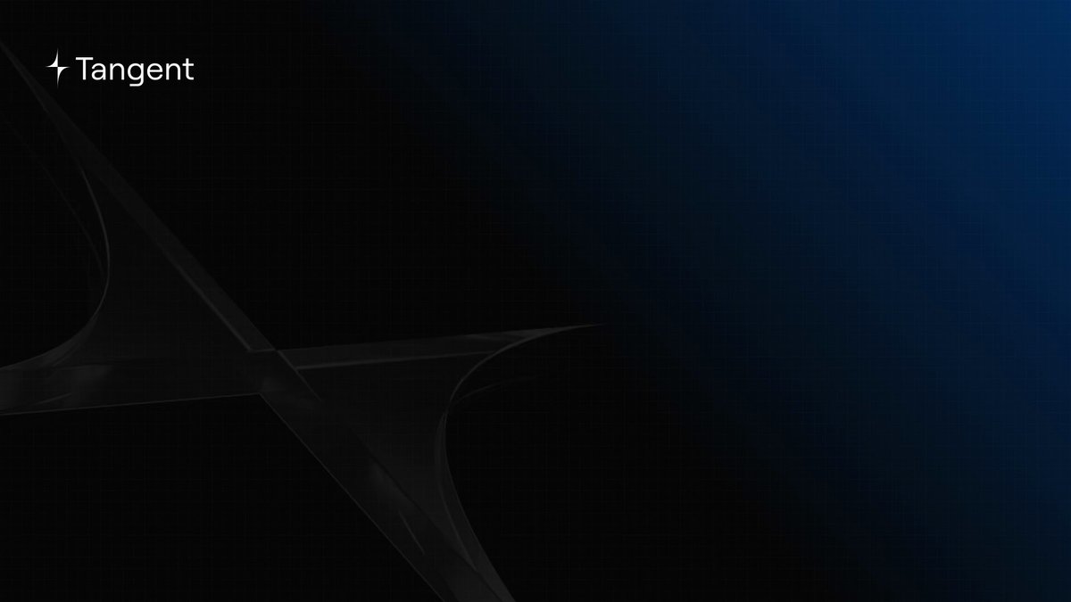 The image features a banner with a black background, featuring an x symbol at the top left corner of the frame. Below this, there are three lines of text that read "TANGENT", "* tangent", and "tangent". The text is written in white against a dark blue backdrop. In addition to these elements, there are two other symbols present: a dollar sign and an exclamation point. These symbols are located at the bottom left corner of the image.