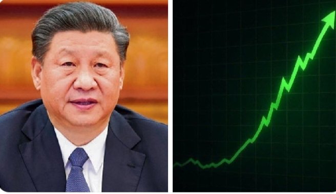 The image features a collage of two photos, including an upside-down photo of former President Chiang Kai-shek wearing a suit. Below this photo, there's another image that shows a graph or chart with a green upward-pointing line, possibly representing economic data. The post accompanying the image states, "HUGE: China just injected ¥923.6 Billion ($128B+) into its financial system this week. This marks the LARGEST liquidity injection by the PBOC in 7 weeks as Beijing ramps up efforts to support growth and stabilize markets." It seems like there's a connection between these two images, with Chiang Kai-shek's photo possibly being related to some historical or political context.