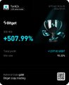 A dark-themed advertisement for TikTok showing '5 Bilgot' with a large '+507.99%' gain highlighted in cyan.