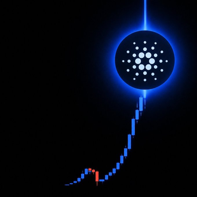 The image features a blue circle with white dots, which appears to be a symbol or logo related to cryptocurrency. The background of the image is black, making the blue dot stand out prominently. Below the circle, there's text that reads "A lot of people are still very bullish on Cardano $ADA The most hated rally in crypto is coming. 
Cardano comeback will be scary!". This text seems to be a part of an advertisement or promotional material for Cardano cryptocurrency.