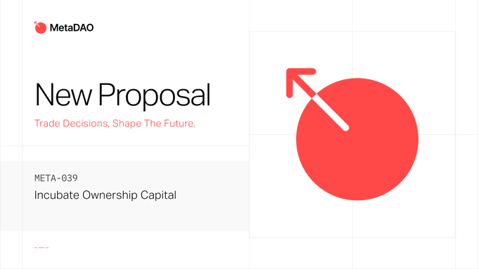 The image features a white rectangular box containing text that reads "NEW PROPOSAL" followed by some text related to Trade Decisions, Shape the Future, and "META-039 is now live". The main focus of the image appears to be an infographic or graphic designed in a red square with a black arrow pointing towards it. The surrounding background is white, allowing the colors of the infographic and arrows to stand out prominently.