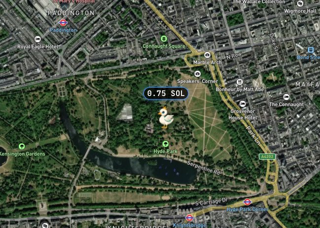 The image shows a map of London, UK with various landmarks such as parks, buildings, and streets. The map also includes information about a park called "Ponders Park" and a nearby lake named "Screwdriver Lake". The map is overlaid with a Pokemon Go map that highlights the location of the park in the area where the game was released. The image seems to be related to the post about the free walkable city, as it features a map of London and its surrounding areas.