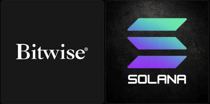 The image features the Bitwise logo on the left and the Solana (SOL) logo on the right, visually representing the Bitwise Solana ETF referenced in the post, which highlights $5.6 million in net inflows to the fund.