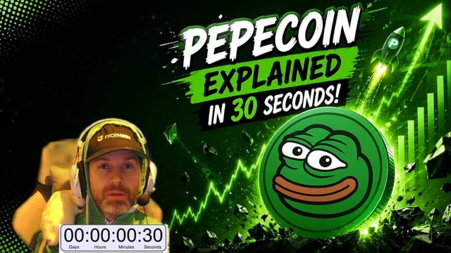 The image features a man wearing headphones, possibly playing a video game or listening to music while looking at a poster with a cartoon character of a frog. The poster has text that reads "Pepecoin Explained in 30 seconds!", suggesting that the poster is promoting an explanation of what Pepecoin is and how it works.

The image also contains some numbers, such as 00:00:30, which could be the time when the post was created or the duration of the video game session. The man's position near the bottom left corner indicates he might have been actively engaged in a gaming experience at that moment.