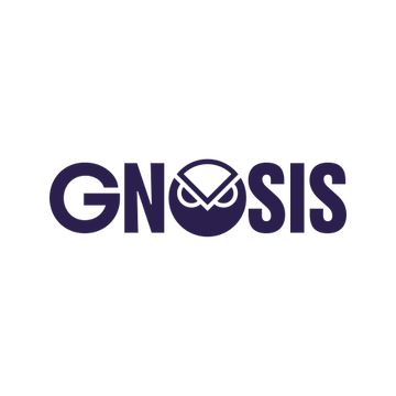 The image shows the "GNOSIS" logo in dark navy blue text, with a stylized diamond/gem shape replacing the letter "O". This branding corresponds to Gnosis, the company referenced in the post discussing its xDAI and Omnibridge protocols becoming the first production systems to use Ethereum's Fast Confirmation Rule on mainnet.
